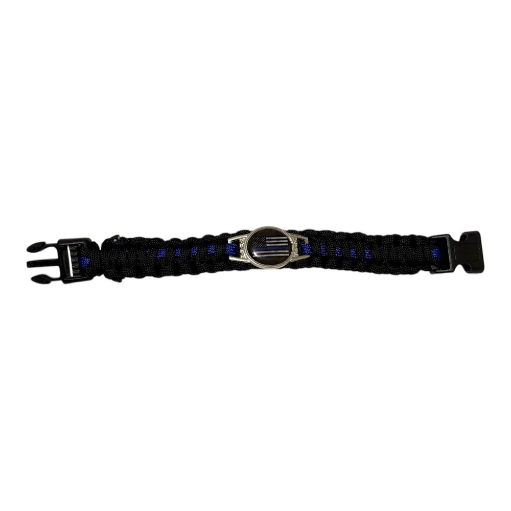 Thin Blue Line Paracord Bracelet with American Flag Emblem🖤💙